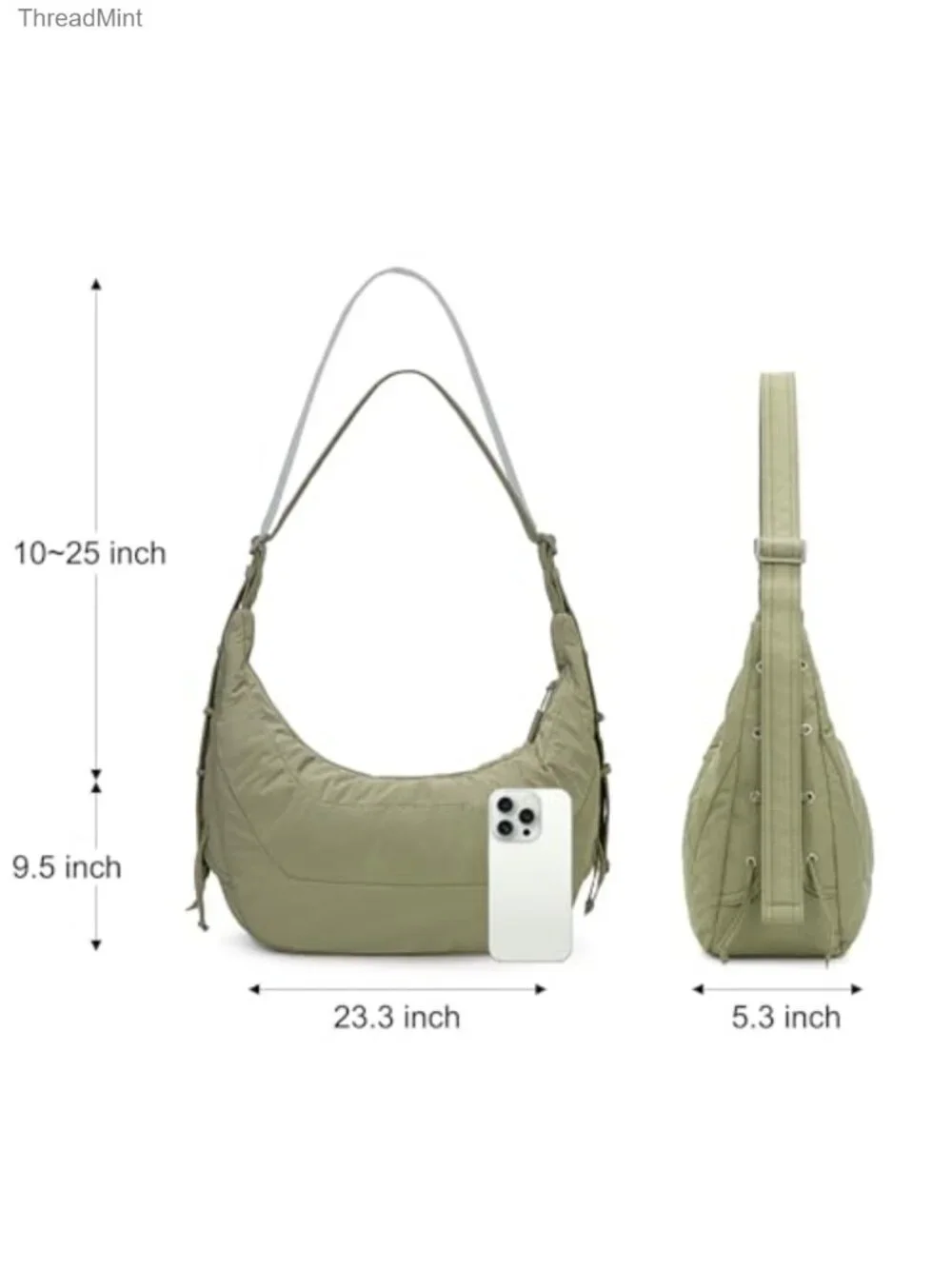 Nylon Crescent Hobo Bag Crossbody Adjustable Strap Lightweight Travel